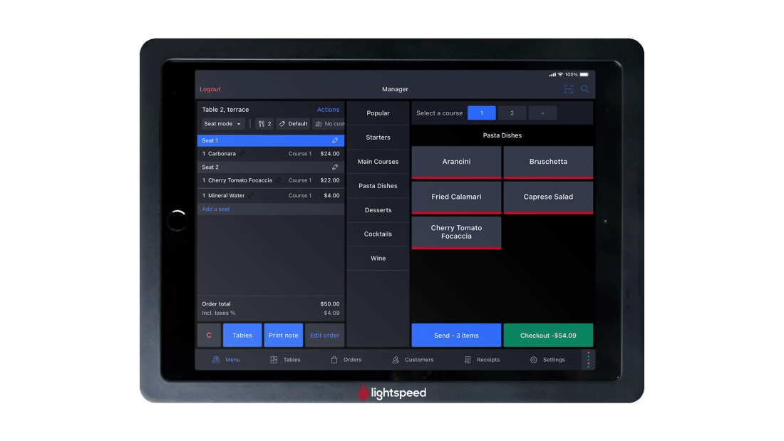 Lightspeed K-Series ordering screen on iPad